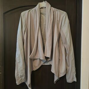 Faux leather sleeve jacket with drapey front